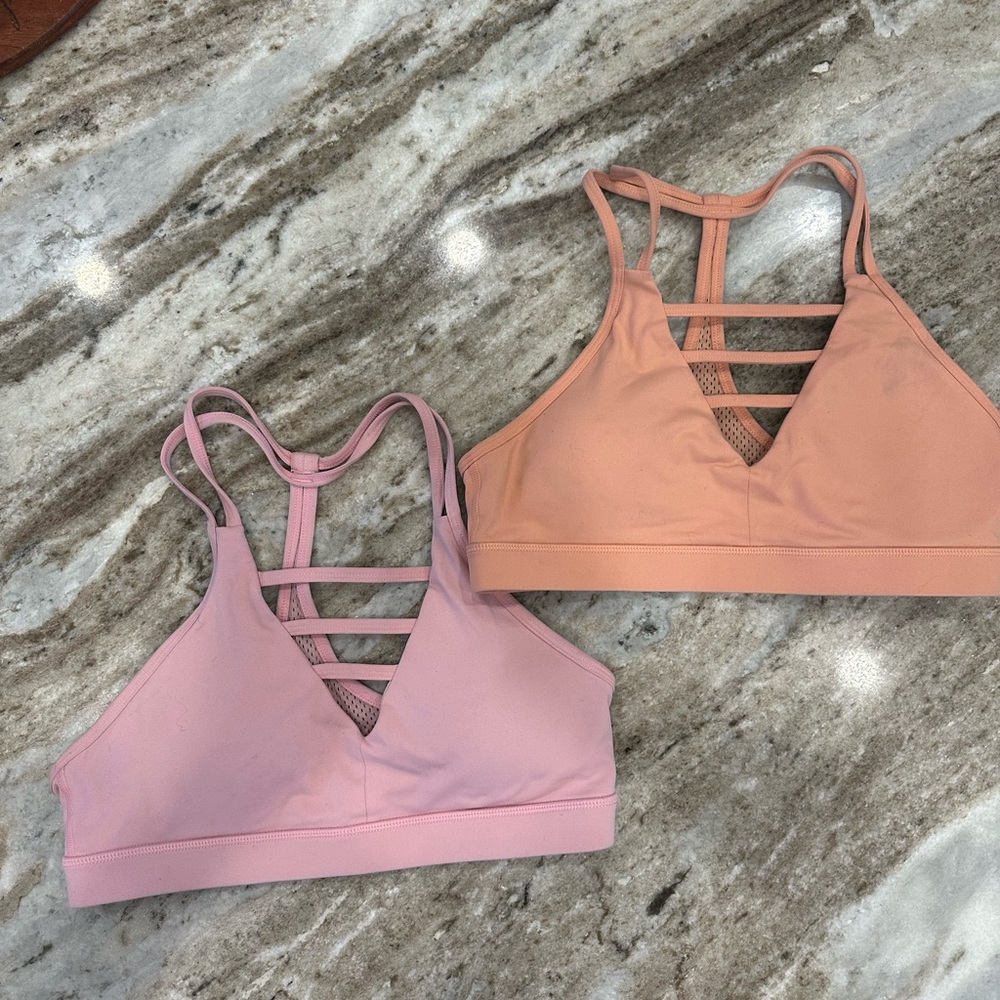 Wire-Free Strappy V-Neck Bralette - Pink & Peach